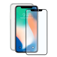Tempered Glass Mobile Screen Protector + Mobile Case Iphone X Contact TPU