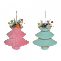 Hanging decoration DKD Home Decor Christmas Green Pink Polyester (2 pcs) (16 x 4 x 18 cm)