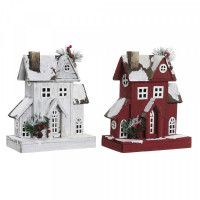Christmas bauble DKD Home Decor House Wood (2 pcs) (26 x 14 x 32 cm)