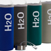 Glass Bottle with Neoprene Cover DKD Home Decor H2O Aluminium (600 ml) (4 pcs)