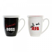 Cup with Tea Filter DKD Home Decor Boss Stainless steel Porcelain (380 ml) (2 pcs)