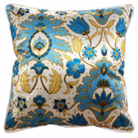 Cushion DKD Home Decor Yellow Blue Beige Polyester Velvet Floral (45 x 10 x 45 cm)