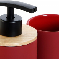 Dosage dispenser DKD Home Decor Black Red Bamboo Stoneware (7 x 7 x 18.5 cm) (7,5 x 7,5 x 12 cm)