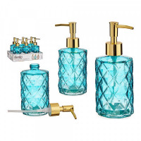 Soap Dispenser Turquoise Golden Glass ABS (7,3 x 17,5 x 7,3 cm)