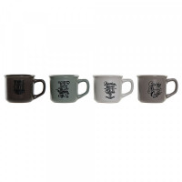 Mug DKD Home Decor Green Grey Stoneware Dark brown Light brown (180 ml) (4 pcs)