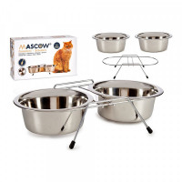 Pet feeding dish Double Stainless steel Silver (2 x 400 ml)