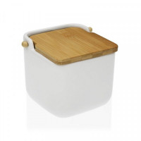 Salt Shaker with Lid White Ceramic Bamboo