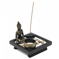 JETEVEN Desk Meditation Garden Statue With Tealight Incense Holder Rocks Sand Home Desktop Decoration