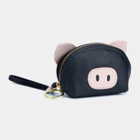 Women Genuine Leather Casual Cute Animal Pig Pattern Mini Hand Carry Coin Bag Storage Bag