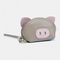 Women Genuine Leather Casual Cute Animal Pig Pattern Mini Hand Carry Coin Bag Storage Bag