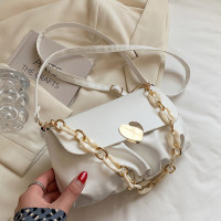 Women PU Leather Heart-shaped Lock Thick Chain Underarm Bag Detachable Shoulder Strap Tote Handbag Shoulder Bag