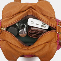 Women PU Leather Rhinestone Patchwork Waterproof Vintage Shoulder Bag Handbag Tote Crossbody Bags