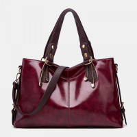 Women Faux Leather Retro Lychee Pattern Large Capacity Handbag Shoulder Bag Crossbody Bag Tote
