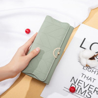 Women Line Design Trifold Long Purse PU Leather Letter 6.5 Inch Large Capacity Multi-card Slots Card Holder Coin Purse Wallet
