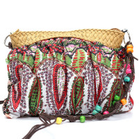 Bohemia Exotic Floral Straw Bag Beach Handbag Crossbody Bag Messenger Weave Strap Cloth