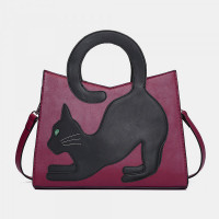 Women Fashion Cute Cat Pattern Patchwork Handbag
