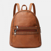 Women Retro Rivet Decoration Waterproof Backpack Casual Travel Large Capacity Wear-resistant Shoulder Bag