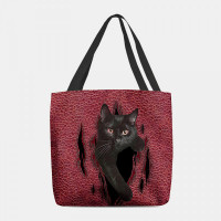 Women Felt Cute 3D Three-dimensional Cartoon Black Cat Pattern Shoulder Bag Handbag Tote