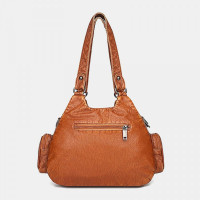 Women PU Leather Large Capacity Multi-pocket Rivet Decoration Retro Soft Tote Handbags Crossbody Bags