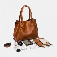 Women Large Capacity Oil Wax Handbag Crossbody Bag Shoulder Bag