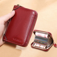 Women 12 Card Slots Rfid Genuine Leather Short Zipper Coin Purse Wallet
