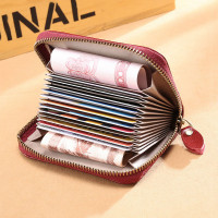 Women 12 Card Slots Rfid Genuine Leather Short Zipper Coin Purse Wallet