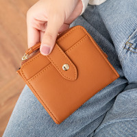 Women PU Leather Bifold Hasp Multi-Card Slot Retro Short Card Holder Clutch Wallets With Wrist Strap