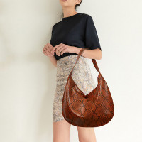 Women PU Leather Snake-Skin Pattern Dumpling Shape Retro Large Capacity Tote Bag Shoulder Bag Handbags