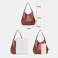 Women Retro Solid Large Capacity Tote Bag Shoulder Bag Handbag