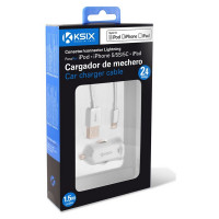 USB Car Charger + MFi Certified Cable Lightning KSIX 2.4 A White