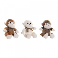 Fluffy toy DKD Home Decor Brown Beige Polyester Plastic Monkey (10 x 10 x 15 cm) (3 pcs)