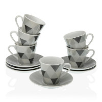 Set of Mugs with Saucers Coffee Mosaic Triangular Porcelain (6 pcs)