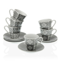 Set of Mugs with Saucers Coffee Mosaic Grey Porcelain (6 pcs)