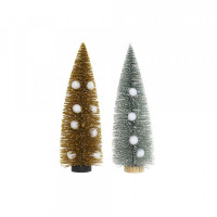 Christmas Tree DKD Home Decor Polyester Wood Pompoms (10 x 10 x 30 cm) (2 pcs)
