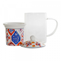 Cup with Tea Filter DKD Home Decor Mosaic White Crystal Porcelain (300 ml) (3 pcs)