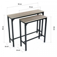 Set of 2 tables MDF Wood Metal (63 x 25 x75 cm)