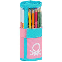 Pencil Case Benetton Color Block Roll-up Yellow Pink Turquoise (27 Pieces)