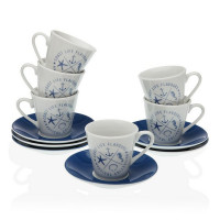 Set of Mugs with Saucers Coffee Nautical Porcelain (6 pcs)
