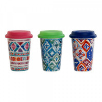 Mug DKD Home Decor Multicolour Mosaic Silicone Porcelain (400 ml) (3 pcs)