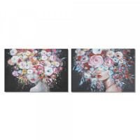 Painting DKD Home Decor Pinewood Flowers Canvas (2 pcs) (120 x 3.8 x 90 cm)