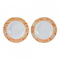Deep Plate DKD Home Decor Orange Porcelain (2 pcs) (21.5 x 3.5 x 3.5 cm)