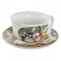 Cup with Plate DKD Home Decor animals Multicolour Porcelain (250 ml) (16 x 16 x 9 cm)