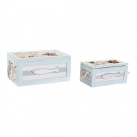 Set of decorative boxes DKD Home Decor Cotton Wood Mediterranean (2 pcs)