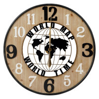 Wall Clock DKD Home Decor Iron MDF Wood World Map (80 x 4 x 80 cm)