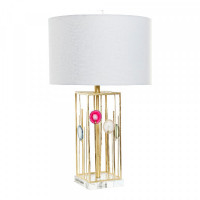 Desk Lamp DKD Home Decor White Polyester Metal Crystal 220 V Golden