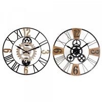 Wall Clock DKD Home Decor Black Grey Metal MDF Wood Gears (2 pcs) (60 x 5 x 60 cm)