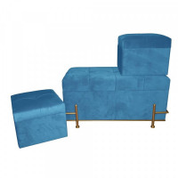 Bench DKD Home Decor Blue Polyester Foam Metal MDF Wood (3 pcs) (80 x 40 x 42 cm)