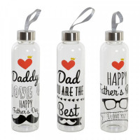 Water bottle Father's Day DKD Home Decor Transparent Borosilicate Glass (550 ml) (3 pcs)