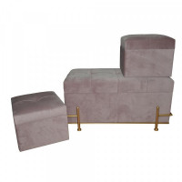 Bench DKD Home Decor Pink Polyester Foam Metal MDF Wood (3 pcs) (80 x 40 x 42 cm)