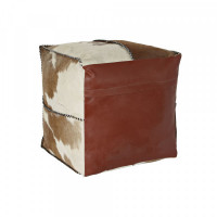 Pouffe DKD Home Decor Brown Leather Polyester (45 x 45 x 40 cm)